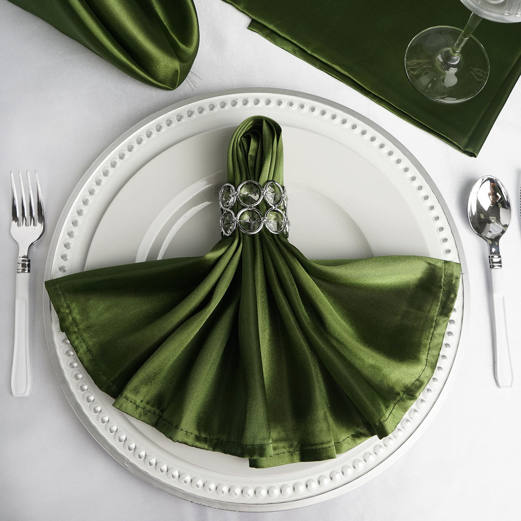 5 Pack | Sage Green Seamless Satin Cloth Dinner Napkins, Wrinkle Resistant  | 20x20