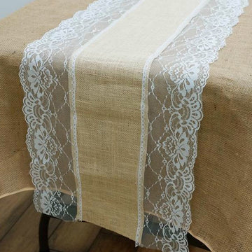Natural Jute Burlap Table Runner With White Lace Edges - Add Rustic Elegance to Your Event