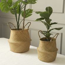 Natural Seagrass Baskets Hand Woven Wicker Straw Planters With Handles 2 Piece Set