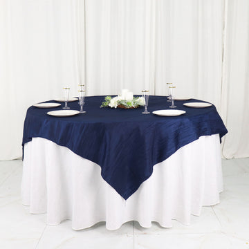Navy Blue Accordion Crinkle Taffeta Table Overlay, Square Tablecloth Topper 72"x72"