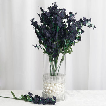 Add a Touch of Elegance with Navy Blue Artificial Silk Babys Breath Flower Bushes Spray