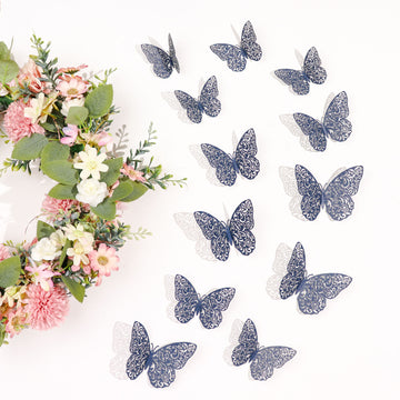 12 Pack 3D Navy Blue Butterfly Wall Decals DIY Removable Mural Stickers Cake Decorations