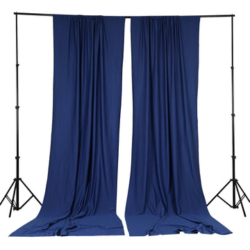 2 Pack Navy Blue Scuba Polyester Backdrop Drape Curtains, Inherently Flame Resistant Event Divider Panels Wrinkle Free With Rod Pockets - 10ftx10ft