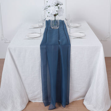 Elevate Your Event with the Navy Blue Premium Chiffon Table Runner
