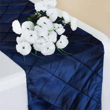 Elevate Your Event Decor with Navy Blue Taffeta Pintuck Table Runner