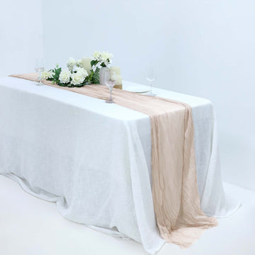 Add Rustic Elegance to Your Event with the Nude Beige Gauze Cheesecloth Boho Table Runner
