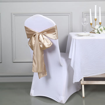 Elegant Nude Satin Chair Sashes for a Touch of Sophistication
