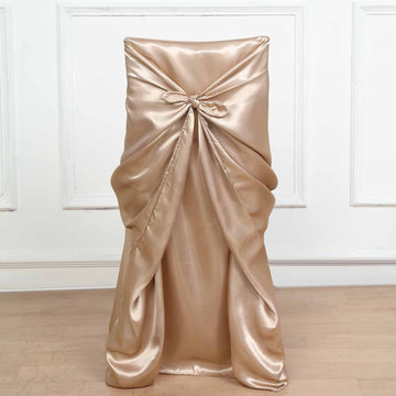 Nude Satin Self-Tie Universal Chair Cover, Folding, Dining, Banquet and Standard Size Chair Cover