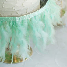 Mint Turkey Feather Fringe Trim with Satin Ribbon Tape 39 Inch Real