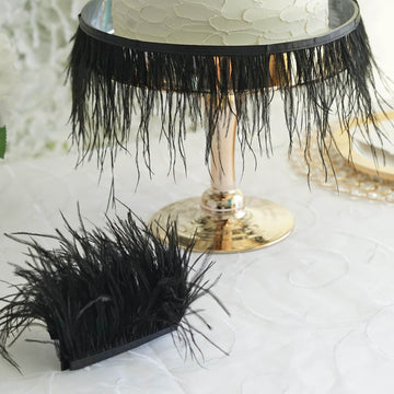 Black Real Ostrich Feather Fringe Trim for Stunning Decor
