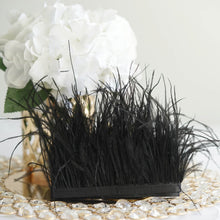 Black Ostrich Feather Fringe Trim with Satin Ribbon Tape 39 Inch Real