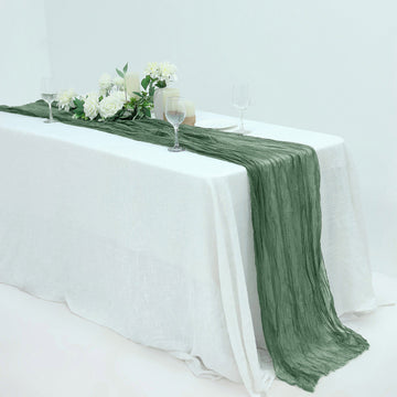 Add a Touch of Elegance to Your Event with the Olive Green Gauze Cheesecloth Boho Table Runner