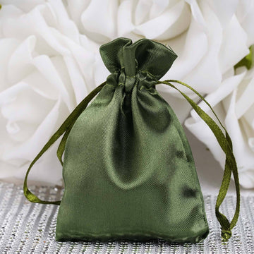 12 Pack Olive Green Satin Drawstring Wedding Party Favor Gift Bag 3"