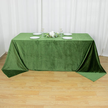 Olive Green Seamless Premium Velvet Rectangle Tablecloth, Reusable Linen 90"x132"
