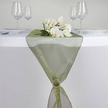 14 Inch x 108 Inch Organza Olive Green Table Top Runner#whtbkgd