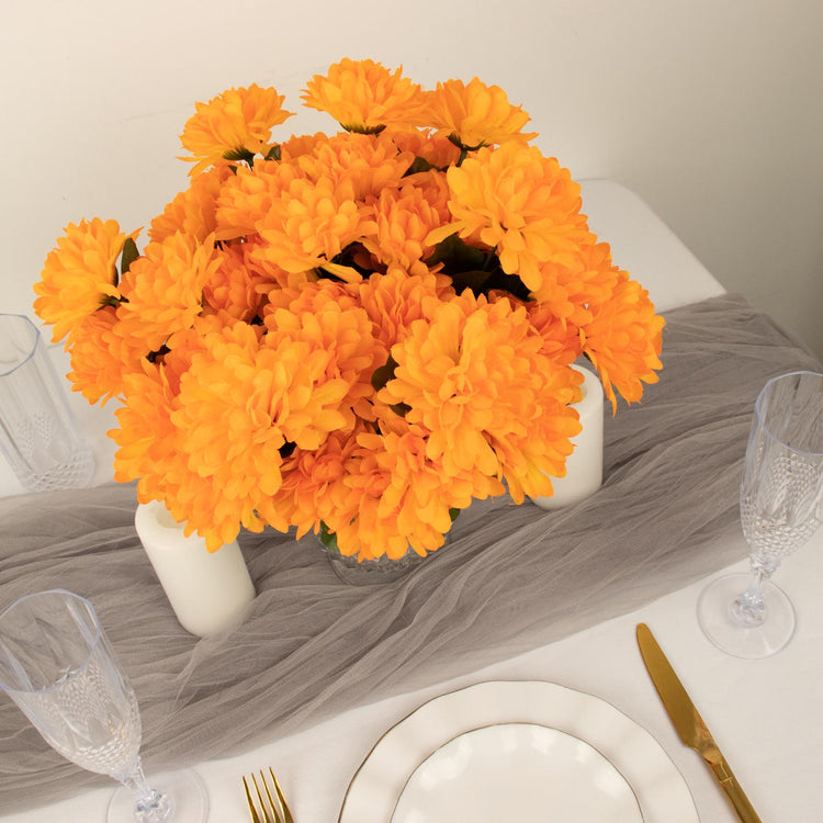 Orange Artificial 84 Pieces Silk Chrysanthemum Flowers 12 Bushes