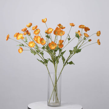 2 Stems Orange Artificial Silk Poppy Flower Bouquet Bushes 33"