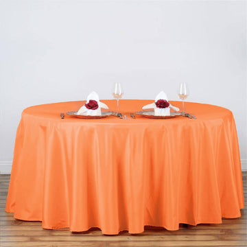 Add a Pop of Color to Your Event with the Orange Seamless Polyester Round Tablecloth 120