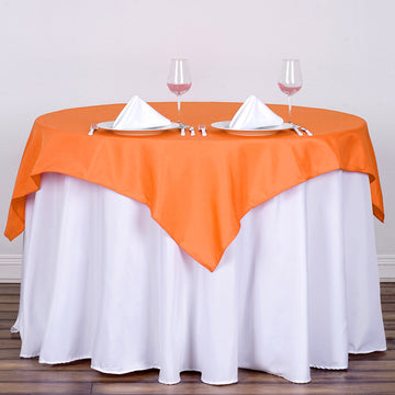 Elevate Your Event Decor with the Orange Square Seamless Polyester Table Overlay
