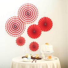 6 Set of Red Hanging Pinwheel Paper Fans 8 Inch 12 Inch 16 Inch
