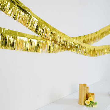 Add a Pop of Peppy Excitement to Your Party with the Metallic Gold Foil Tassel Fringe Backdrop Banner