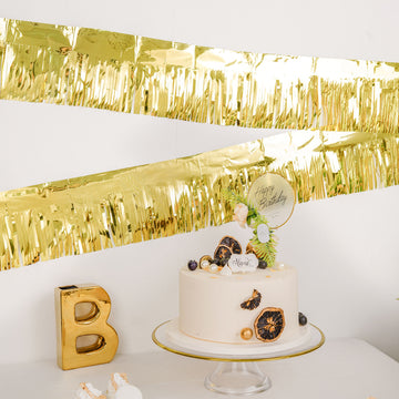 Add a Touch of Elegance to Your Party with the Metallic Gold Foil Tassel Fringe Backdrop Banner