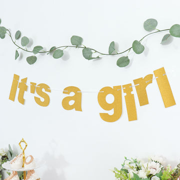 Glamorous Gold Glittered It's a Girl Paper Hanging Gender Reveal Garland Banner