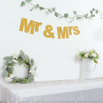 Elegant Gold Glittered Mr and Mrs Paper Hanging Wedding Anniversary Banner