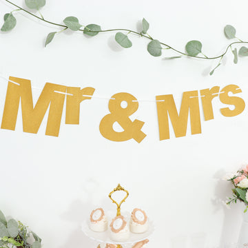 Stunning Gold Glittered Mr and Mrs Paper Hanging Wedding Anniversary Banner