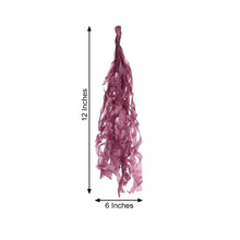 Purple tissue paper tassel with measurements of 12 inches and 6 inches, used for balloon & décor garlands