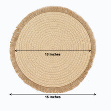 4 Pack 15 Inch Natural Fringe Rim Round Woven Braided Jute Placemats