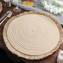 Fringe Rim Round Woven Braided Jute Placemats Natural 4 Pack 15 Inch