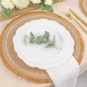 Enhance Your Dining Experience with Classic Natural/White Burlap Tassel Mats