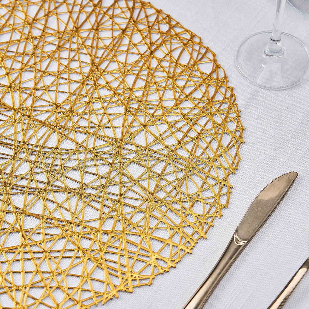 6 Pack Gold Geometric Woven Vinyl Placemats, Non-Slip Dining Table