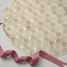 Non Slip Surface 6 Pack Geometric 15 Inch Gold Woven Vinyl Placemats