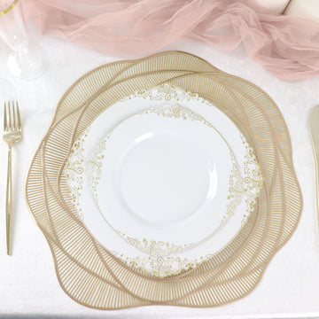 Add Elegance to Your Table with Metallic Gold Round Washable Rose Flower Placemats