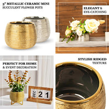 4 Pack | 3inch Gold Textured Ceramic Flower Vase Pots, Round Brushed Indoor Planters