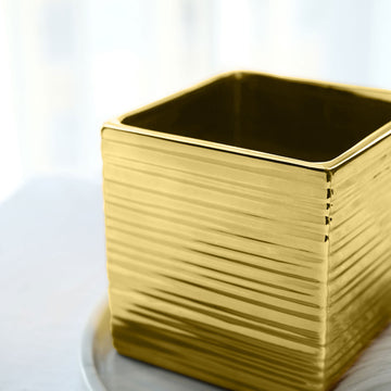 Versatile and Multipurpose Gold Brush Textured Ceramic Pots