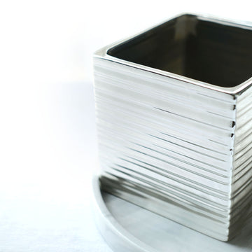Versatile and Multipurpose Metallic Silver Brush Textured Ceramic Pots