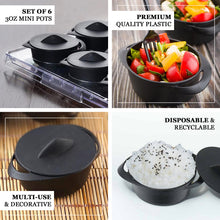 Black Plastic 3 oz Mini Cooking Pot Disposable Bowls 6 Pack