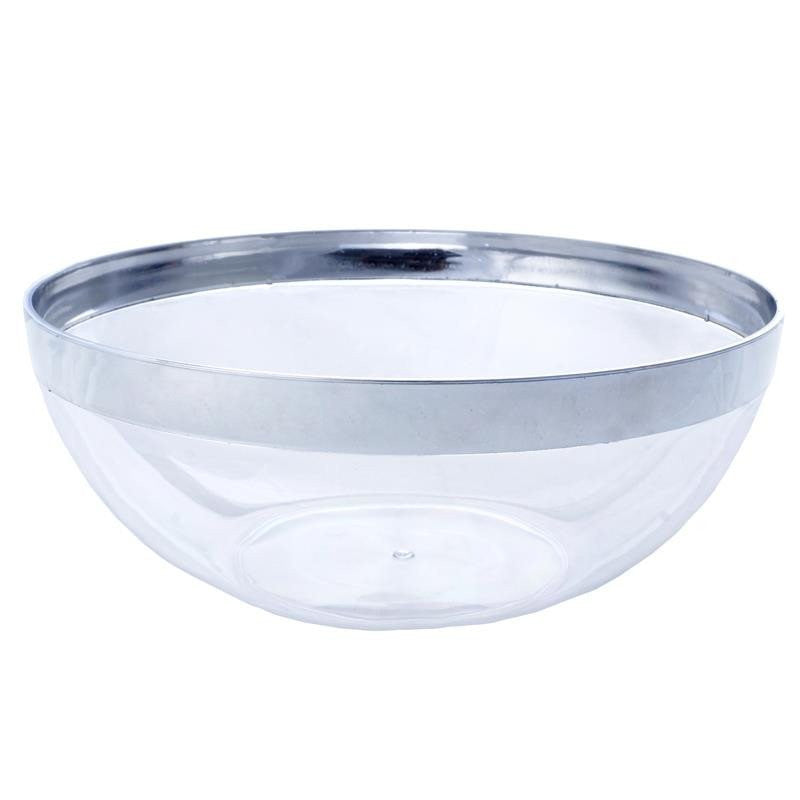 Elegant Round 14 Oz. Clear and Silver Glitter Plastic Soup Bowls