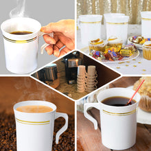 Disposable White & Gold Tres Chic 8 oz Plastic Coffee Tea Cups 8 Pack