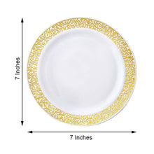 10 Pack | 7inch Gold Lace Rim White Plastic Dessert Appetizer Plates, Disposable Salad Plates