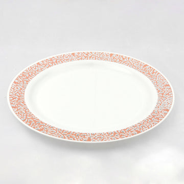 Convenient and Stylish Rose Gold Lace Rim White Plastic Dinner Plates