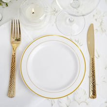 6 Inch Disposable White Plastic Dessert Plates With Tres Chic Gold Rim 10 Pack