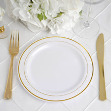 Pack Of 10 White Plastic Appetizer Plates With Tres Chic Gold Rim 8 Inch Disposable