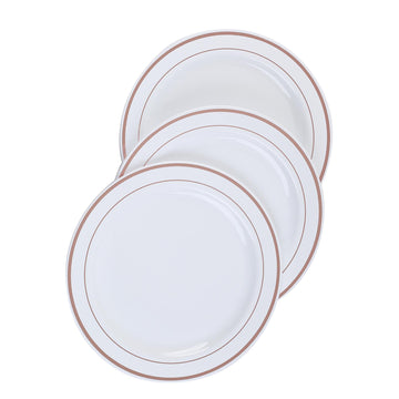 Safe and Convenient: Rose Gold Rim White Plastic Dessert Plates