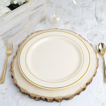 10 Inch Disposable Ivory Plastic Dinner Plates With Tres Chic Gold Rim 10 Pack