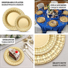 Basketweave Rimmed Gold Round Dinner Plates 10 Inch 10 Pack