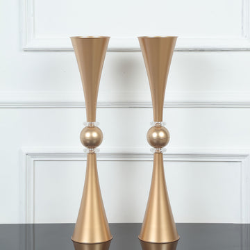Elegant Gold Crystal Embellishment Trumpet Table Centerpiece